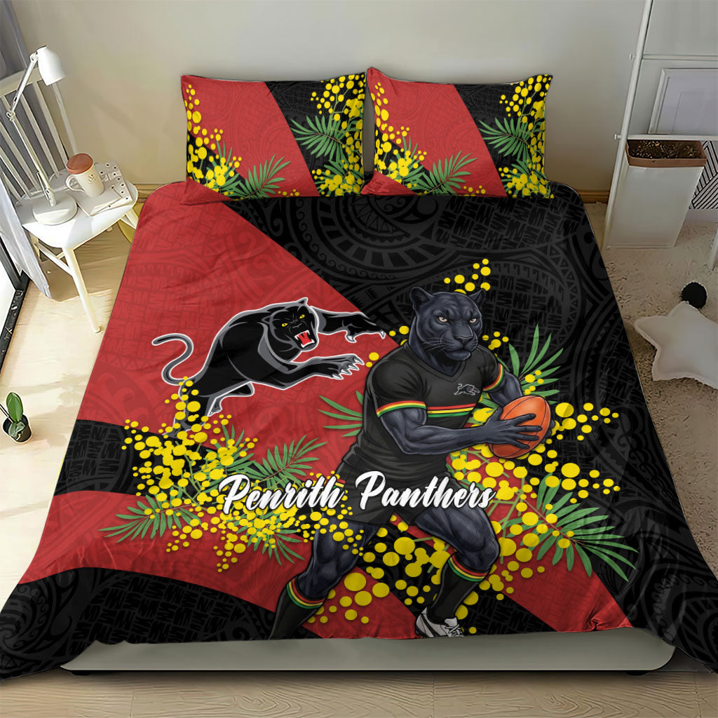Penrith Panthers Bedding Set Golden Wattle Floral Polynesian - Australian Flower - Rugby Mascot