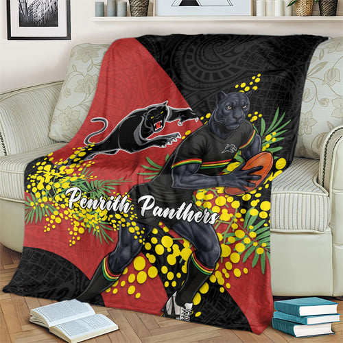 Penrith Panthers Blanket Golden Wattle Floral Polynesian - Australian Flower - Rugby Mascot