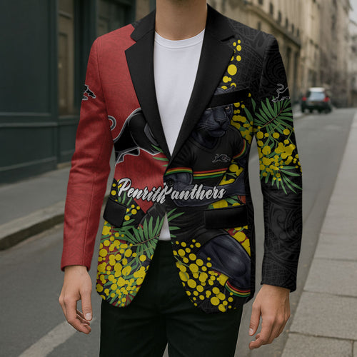 Penrith Panthers Blazer Golden Wattle Floral Polynesian - Australian Flower - Rugby Mascot