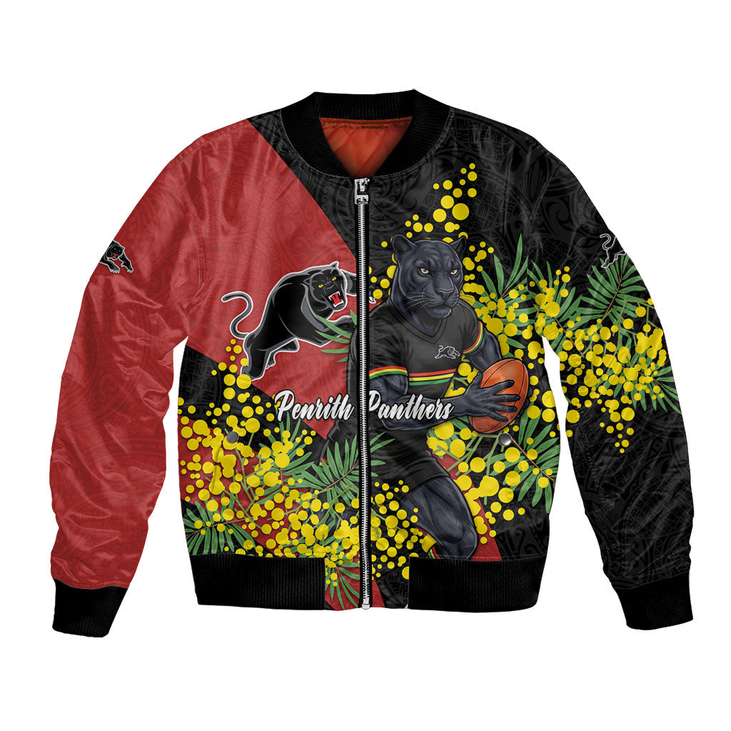 Penrith Panthers Bomber Jacket Golden Wattle Floral Polynesian - Australian Flower - Rugby Mascot