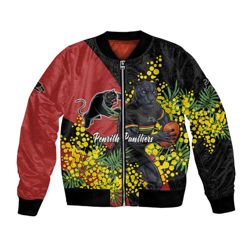 Penrith Panthers Bomber Jacket Golden Wattle Floral Polynesian - Australian Flower - Rugby Mascot