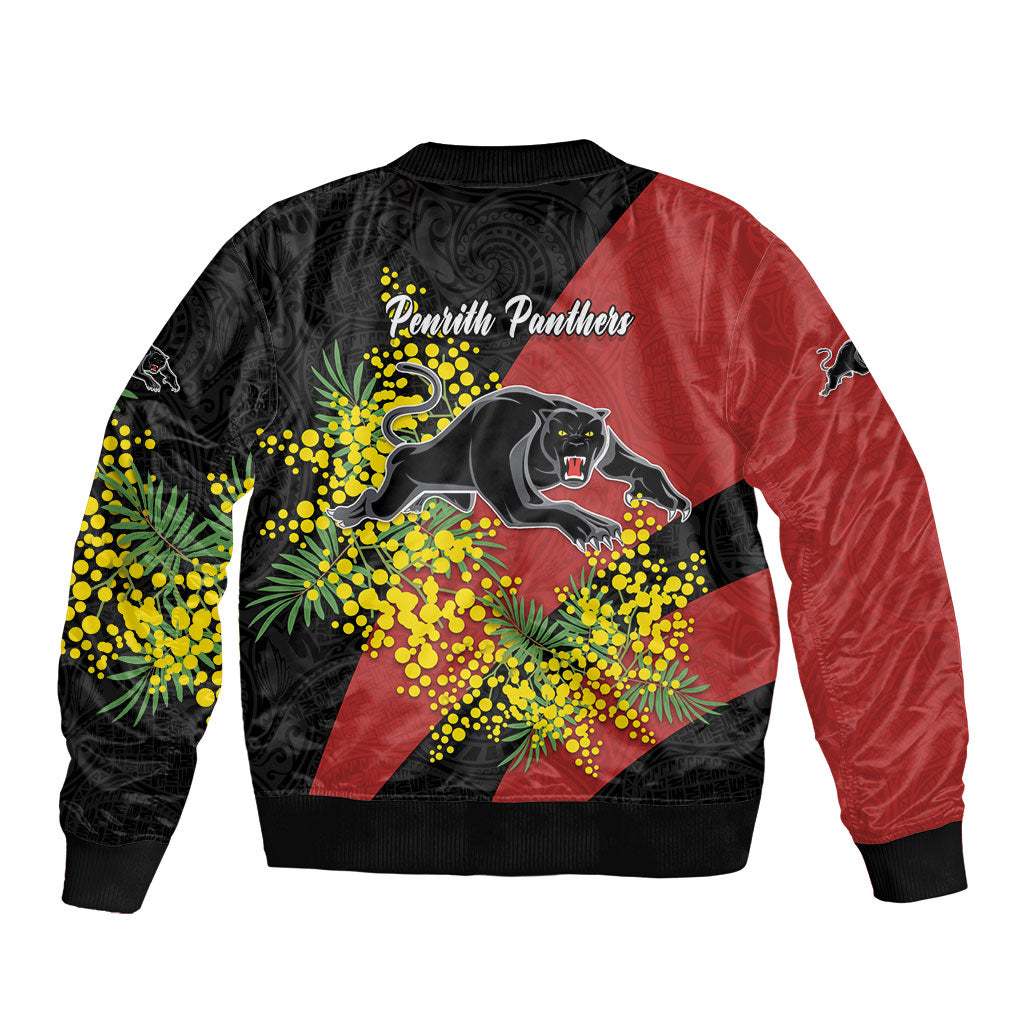 Penrith Panthers Bomber Jacket Golden Wattle Floral Polynesian - Australian Flower - Rugby Mascot