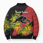 Penrith Panthers Bomber Puffer Jacket Golden Wattle Floral Polynesian - Australian Flower - Rugby Mascot