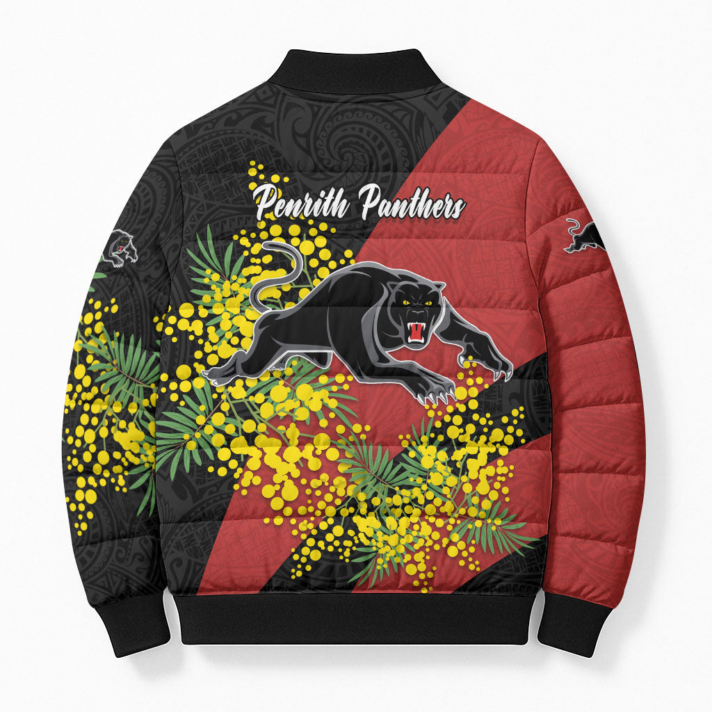 Penrith Panthers Bomber Puffer Jacket Golden Wattle Floral Polynesian - Australian Flower - Rugby Mascot