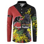 Penrith Panthers Button Sweatshirt Golden Wattle Floral Polynesian - Australian Flower - Rugby Mascot