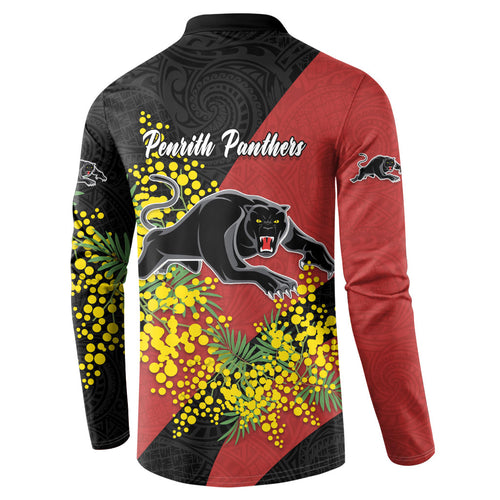 Penrith Panthers Button Sweatshirt Golden Wattle Floral Polynesian - Australian Flower - Rugby Mascot