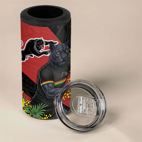 Penrith Panthers 4 in 1 Can Cooler Tumbler Golden Wattle Floral Polynesian - Australian Flower - Rugby Mascot