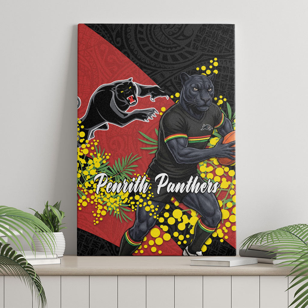 Penrith Panthers Canvas Wall Art Golden Wattle Floral Polynesian - Australian Flower - Rugby Mascot