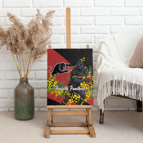 Penrith Panthers Canvas Wall Art Golden Wattle Floral Polynesian - Australian Flower - Rugby Mascot