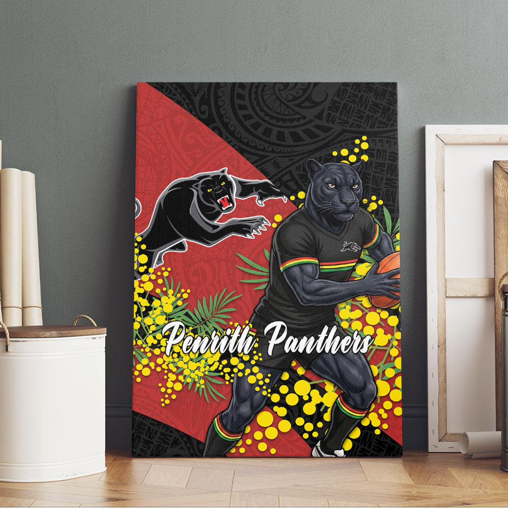 Penrith Panthers Canvas Wall Art Golden Wattle Floral Polynesian - Australian Flower - Rugby Mascot