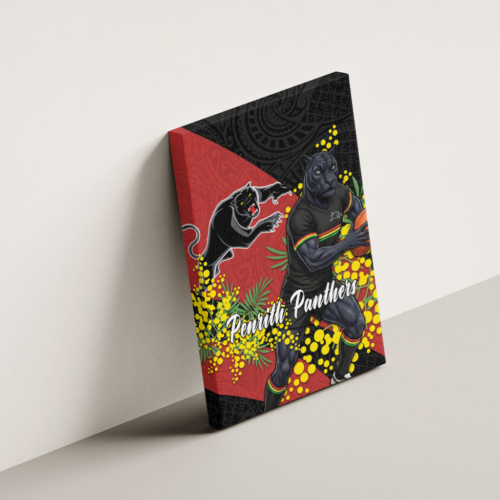 Penrith Panthers Canvas Wall Art Golden Wattle Floral Polynesian - Australian Flower - Rugby Mascot