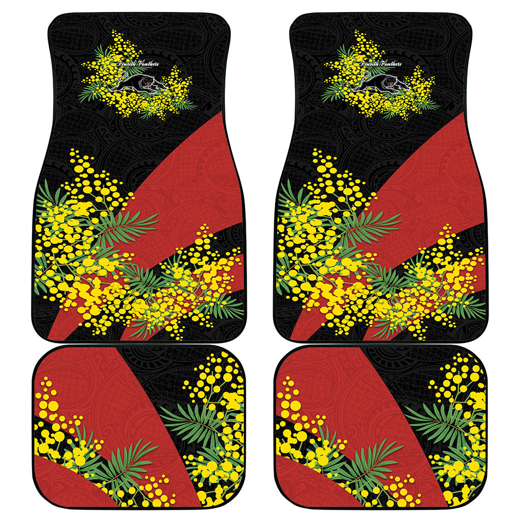 Penrith Panthers Car Mats Golden Wattle Floral Polynesian - Australian Flower - Rugby Mascot