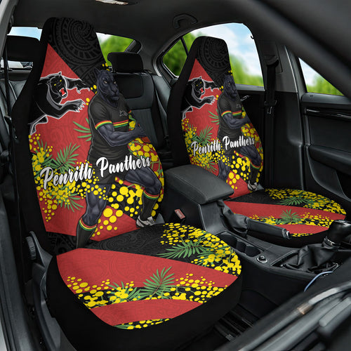 Penrith Panthers Car Seat Cover Golden Wattle Floral Polynesian - Australian Flower - Rugby Mascot