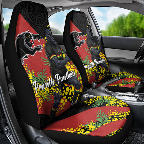 Penrith Panthers Car Seat Cover Golden Wattle Floral Polynesian - Australian Flower - Rugby Mascot