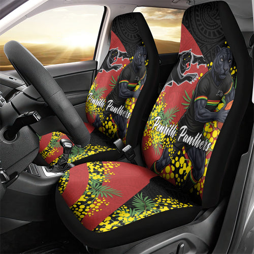 Penrith Panthers Car Seat Cover Golden Wattle Floral Polynesian - Australian Flower - Rugby Mascot