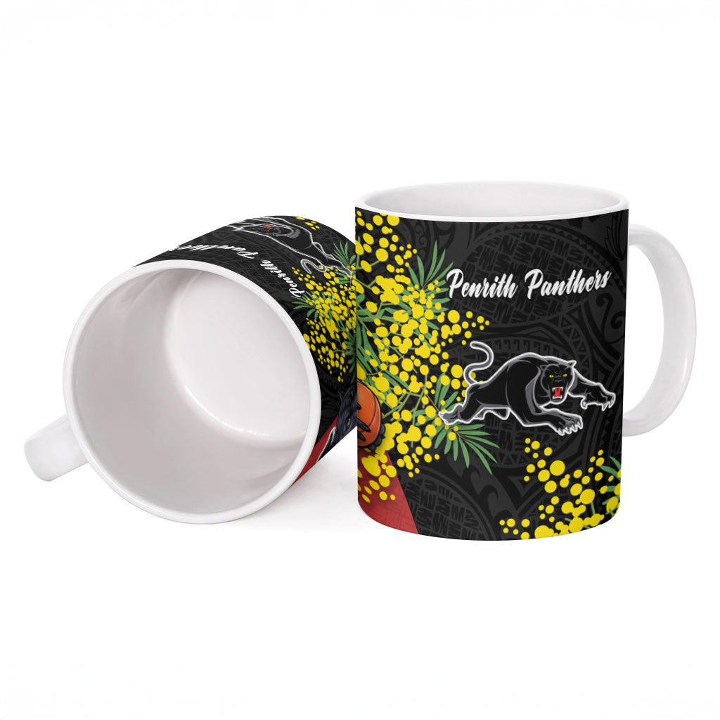 Penrith Panthers Ceramic Mug Golden Wattle Floral Polynesian - Australian Flower - Rugby Mascot
