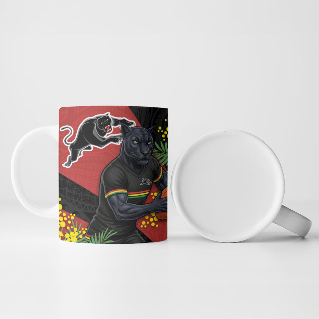 Penrith Panthers Ceramic Mug Golden Wattle Floral Polynesian - Australian Flower - Rugby Mascot