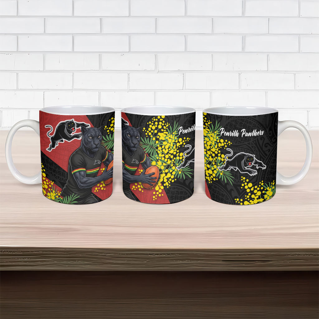Penrith Panthers Ceramic Mug Golden Wattle Floral Polynesian - Australian Flower - Rugby Mascot