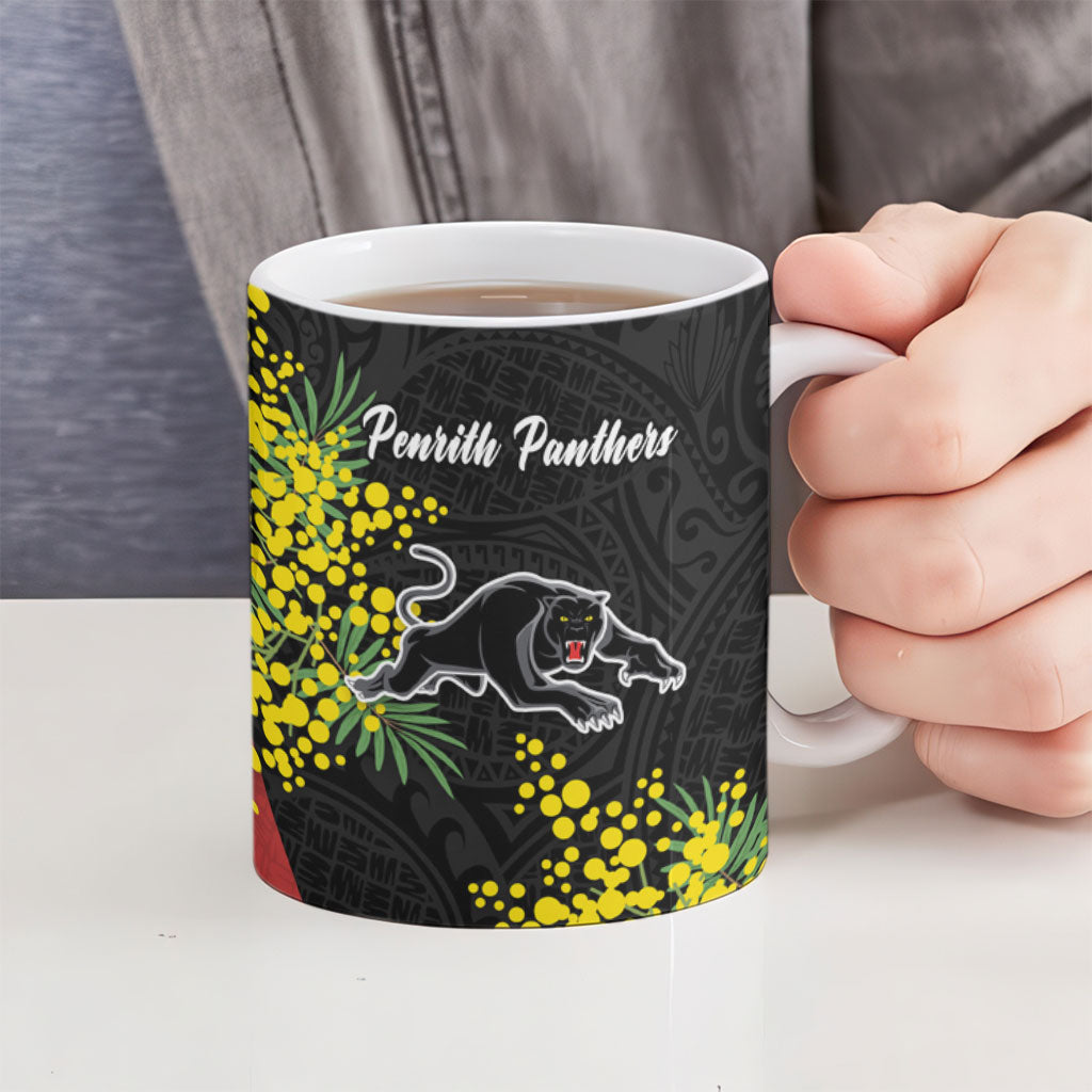 Penrith Panthers Ceramic Mug Golden Wattle Floral Polynesian - Australian Flower - Rugby Mascot