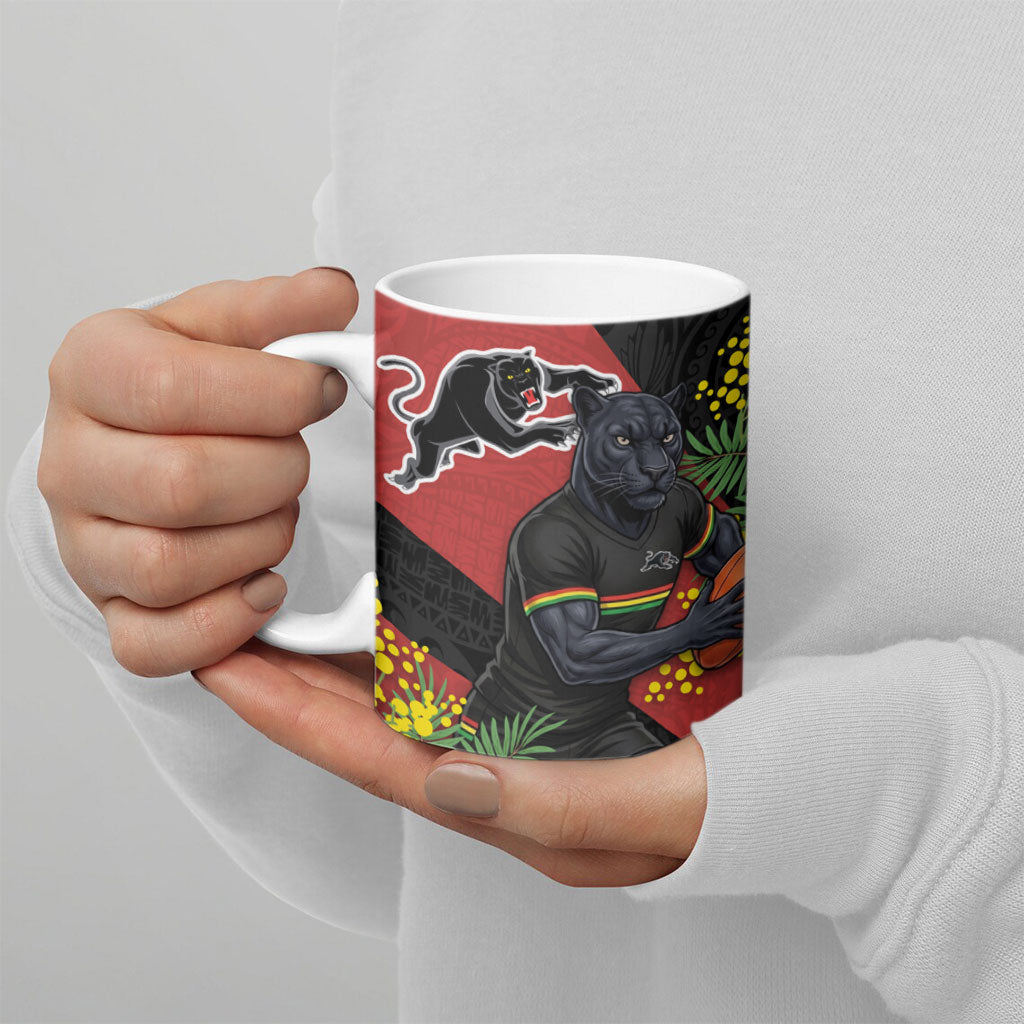 Penrith Panthers Ceramic Mug Golden Wattle Floral Polynesian - Australian Flower - Rugby Mascot