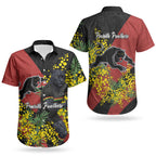Penrith Panthers Couples Matching Long Sleeve Bodycon Dress and Hawaiian Shirt Golden Wattle Floral Polynesian - Australian Flower - Rugby Mascot