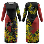 Penrith Panthers Couples Matching Long Sleeve Bodycon Dress and Long Sleeve Button Shirt Golden Wattle Floral Polynesian - Australian Flower - Rugby Mascot