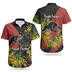 Penrith Panthers Couples Matching Off Shoulder Maxi Dress and Hawaiian Shirt Golden Wattle Floral Polynesian - Australian Flower - Rugby Mascot