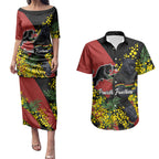 Penrith Panthers Couples Matching Puletasi and Hawaiian Shirt Golden Wattle Floral Polynesian - Australian Flower - Rugby Mascot