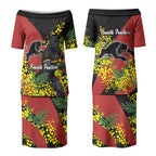 Penrith Panthers Couples Matching Puletasi and Long Sleeve Button Shirt Golden Wattle Floral Polynesian - Australian Flower - Rugby Mascot