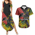 Penrith Panthers Couples Matching Summer Maxi Dress and Hawaiian Shirt Golden Wattle Floral Polynesian - Australian Flower - Rugby Mascot