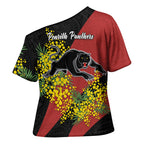 Penrith Panthers Cross Shoulder Shirt Golden Wattle Floral Polynesian - Australian Flower - Rugby Mascot