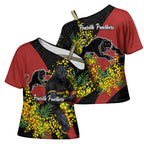 Penrith Panthers Cross Shoulder Shirt Golden Wattle Floral Polynesian - Australian Flower - Rugby Mascot
