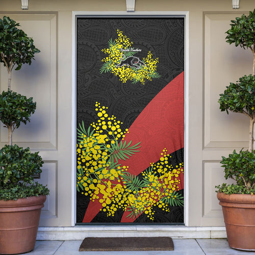 Penrith Panthers Door Cover Golden Wattle Floral Polynesian - Australian Flower - Rugby Mascot