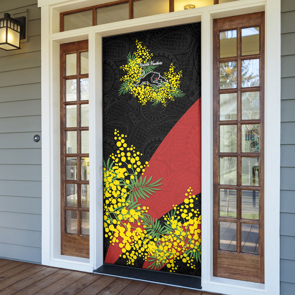 Penrith Panthers Door Cover Golden Wattle Floral Polynesian - Australian Flower - Rugby Mascot