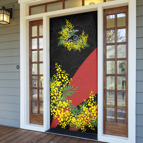 Penrith Panthers Door Cover Golden Wattle Floral Polynesian - Australian Flower - Rugby Mascot