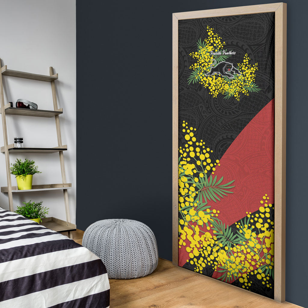 Penrith Panthers Door Cover Golden Wattle Floral Polynesian - Australian Flower - Rugby Mascot