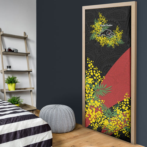 Penrith Panthers Door Cover Golden Wattle Floral Polynesian - Australian Flower - Rugby Mascot