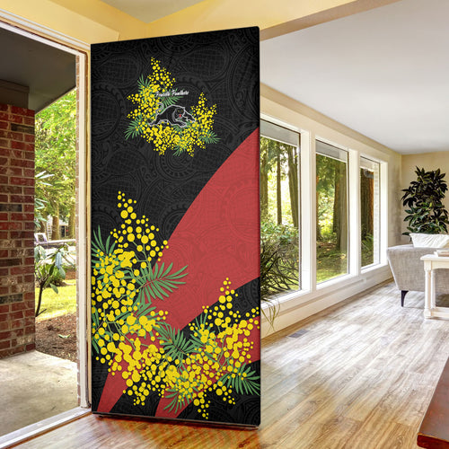 Penrith Panthers Door Cover Golden Wattle Floral Polynesian - Australian Flower - Rugby Mascot