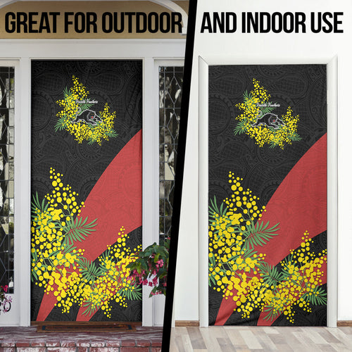 Penrith Panthers Door Cover Golden Wattle Floral Polynesian - Australian Flower - Rugby Mascot