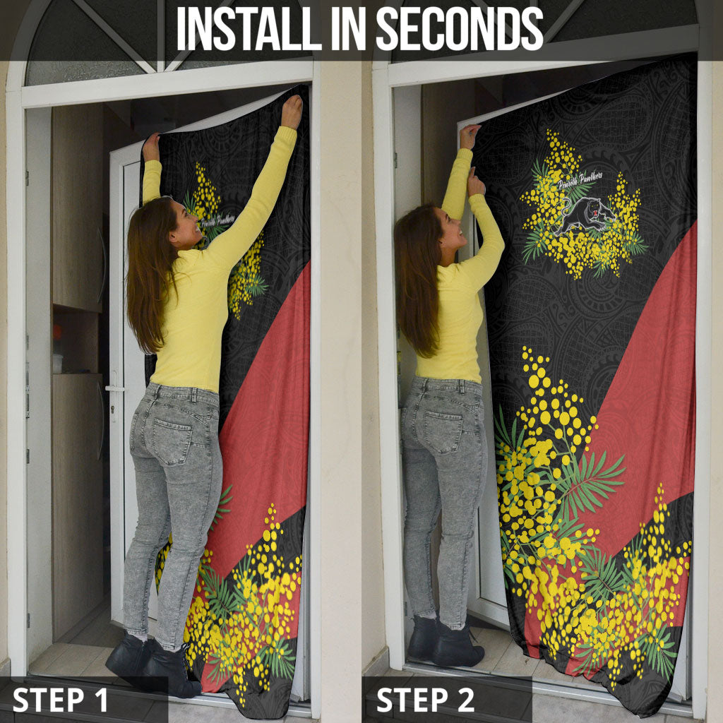 Penrith Panthers Door Cover Golden Wattle Floral Polynesian - Australian Flower - Rugby Mascot