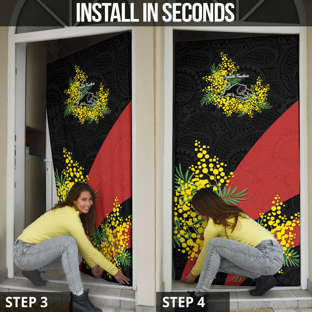 Penrith Panthers Door Cover Golden Wattle Floral Polynesian - Australian Flower - Rugby Mascot