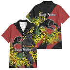 Penrith Panthers Family Matching Off Shoulder Maxi Dress and Hawaiian Shirt Golden Wattle Floral Polynesian - Australian Flower - Rugby Mascot