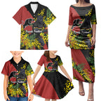 Penrith Panthers Family Matching Puletasi and Hawaiian Shirt Golden Wattle Floral Polynesian - Australian Flower - Rugby Mascot