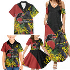 Penrith Panthers Family Matching Summer Maxi Dress and Hawaiian Shirt Golden Wattle Floral Polynesian - Australian Flower - Rugby Mascot