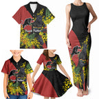Penrith Panthers Family Matching Tank Maxi Dress and Hawaiian Shirt Golden Wattle Floral Polynesian - Australian Flower - Rugby Mascot
