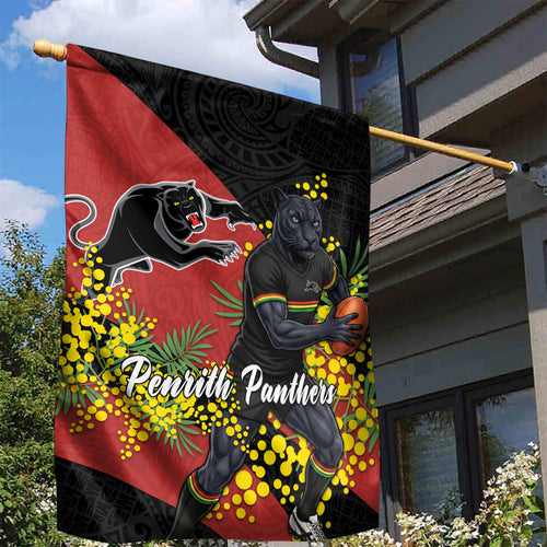 Penrith Panthers Garden Flag Golden Wattle Floral Polynesian - Australian Flower - Rugby Mascot