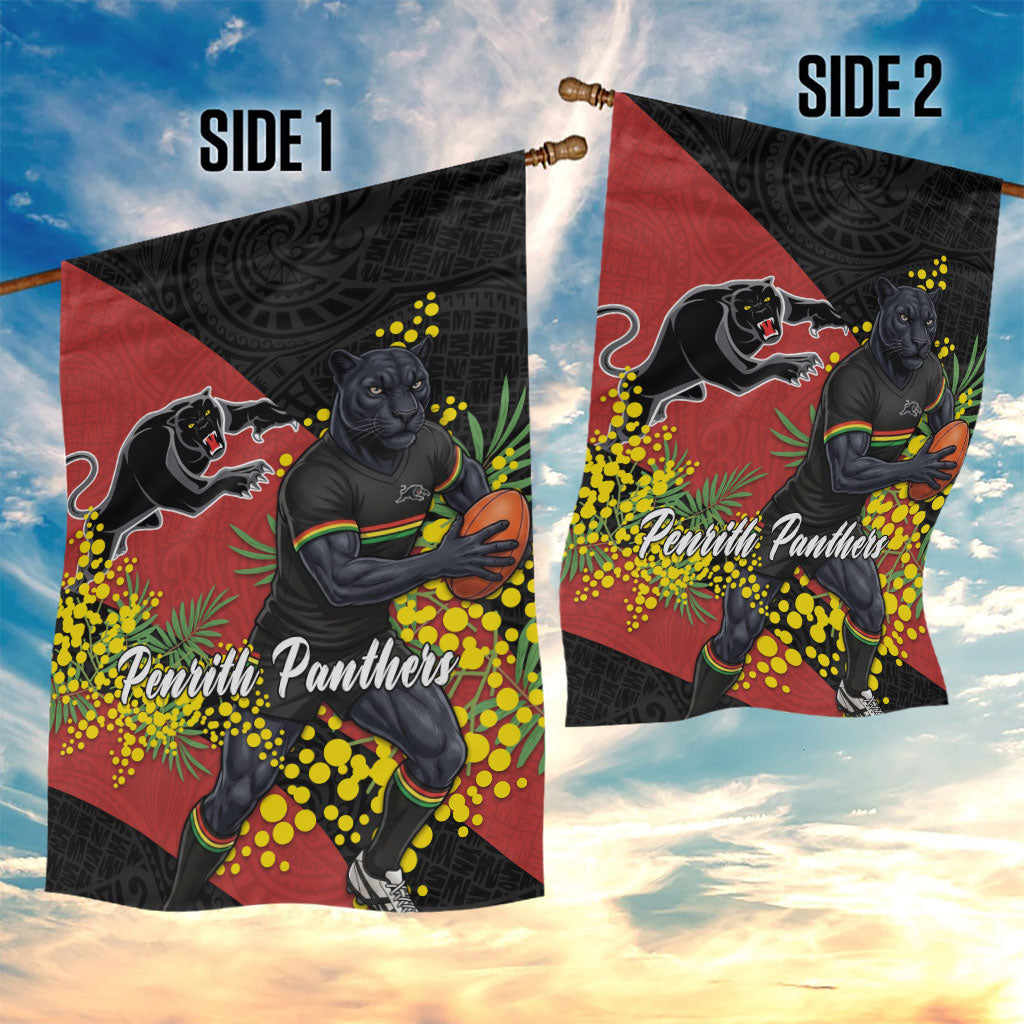 Penrith Panthers Garden Flag Golden Wattle Floral Polynesian - Australian Flower - Rugby Mascot