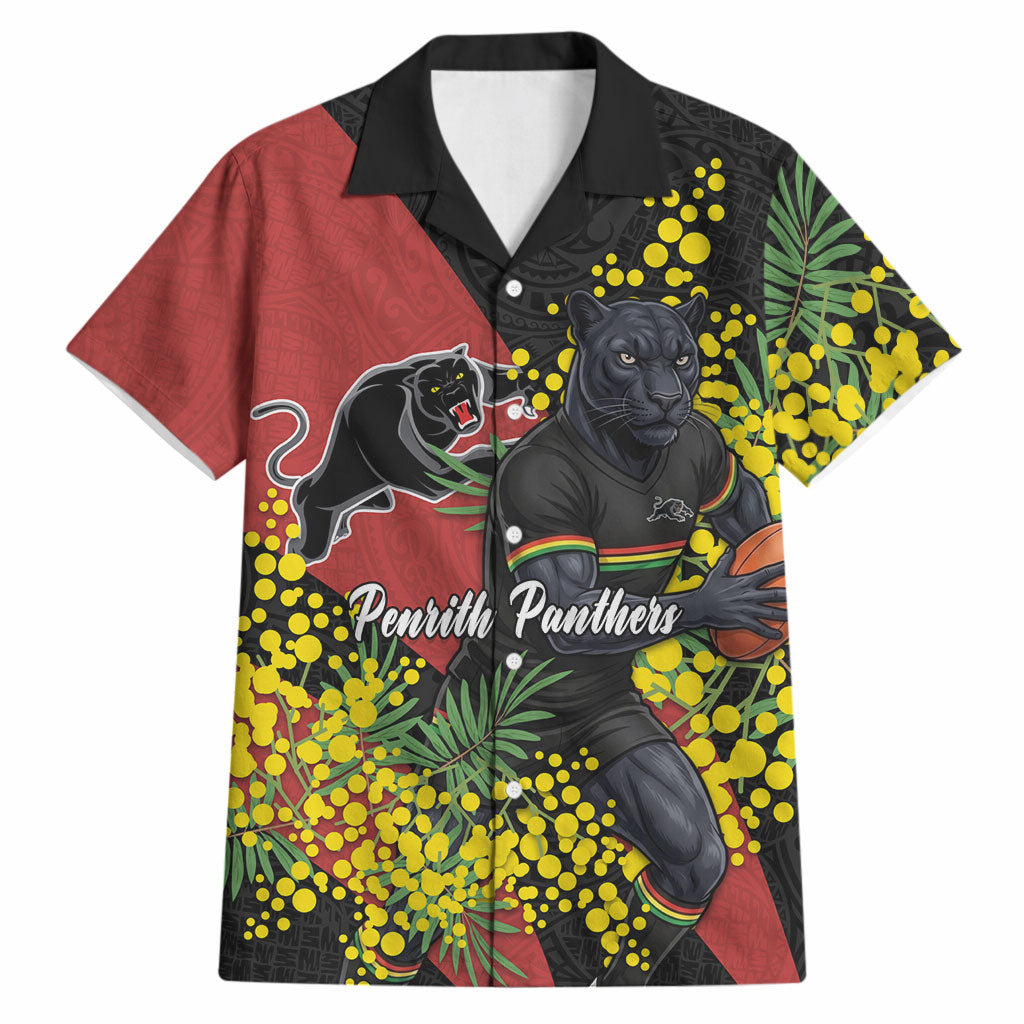 Penrith Panthers Hawaiian Shirt Golden Wattle Floral Polynesian - Australian Flower - Rugby Mascot
