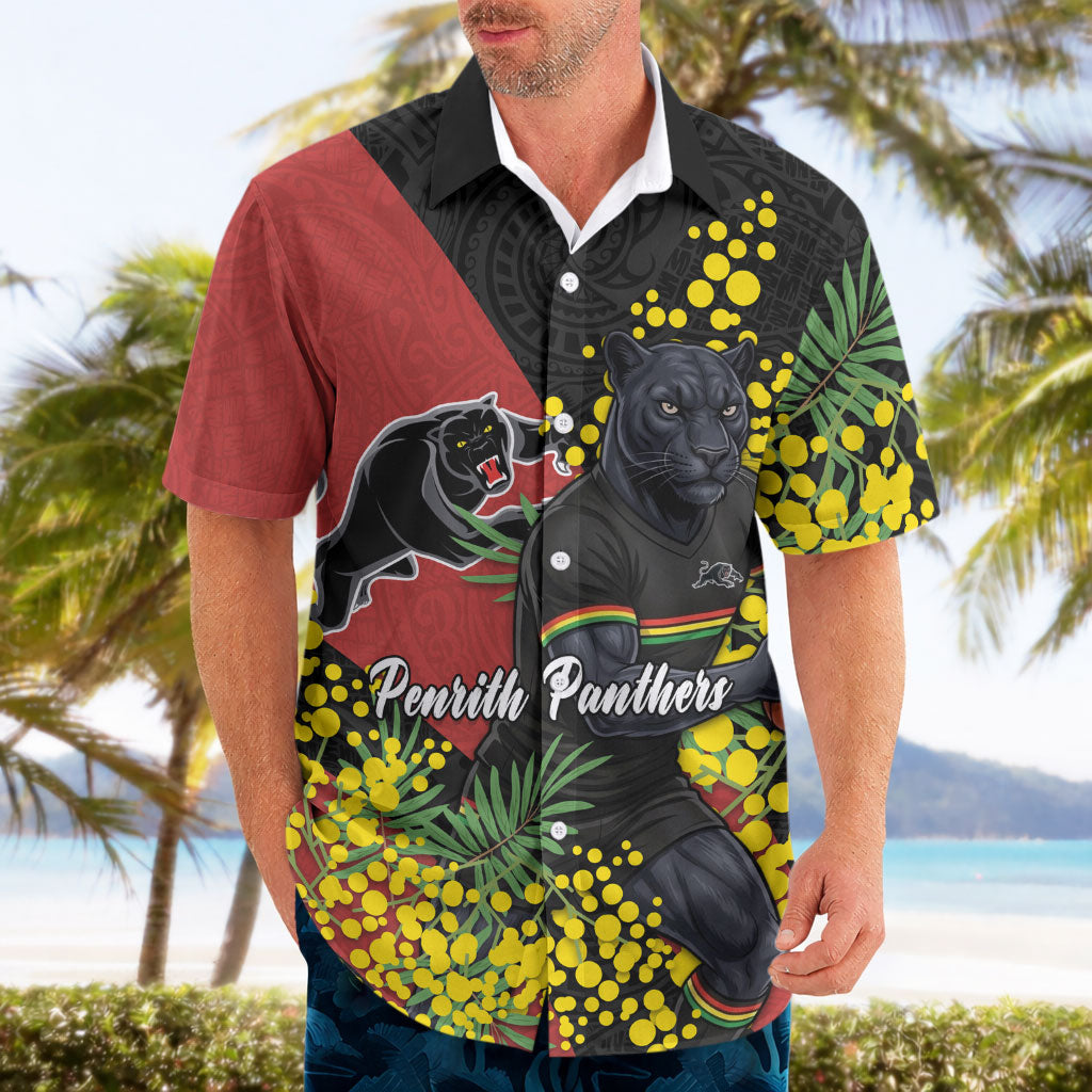 Penrith Panthers Hawaiian Shirt Golden Wattle Floral Polynesian - Australian Flower - Rugby Mascot