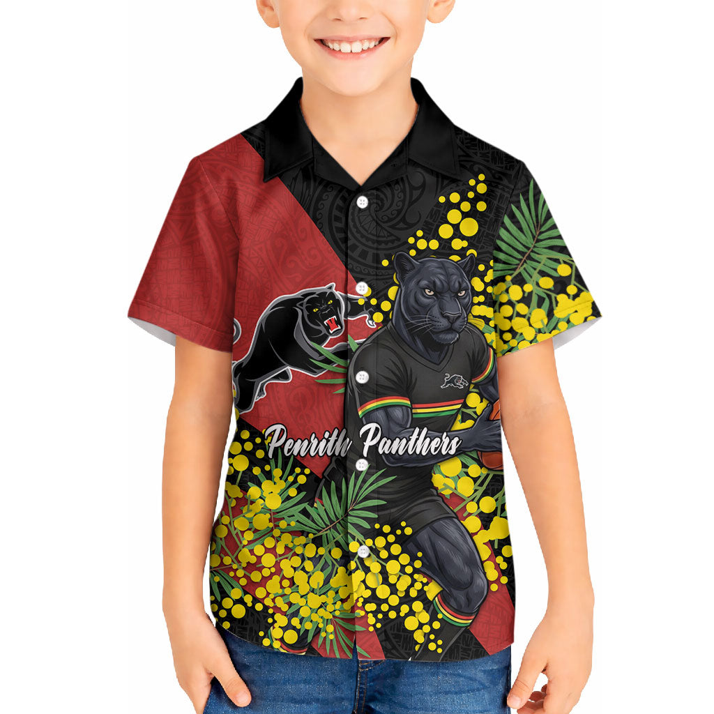 Penrith Panthers Hawaiian Shirt Golden Wattle Floral Polynesian - Australian Flower - Rugby Mascot